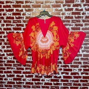 Free People Sunset Dreams Tunic Boho Gypsy Festival Ruffle Top. Small